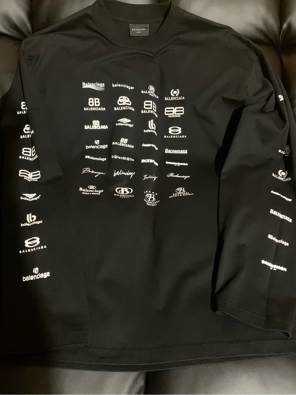 Balenciaga Black Long Sleeve Logo Print Tee